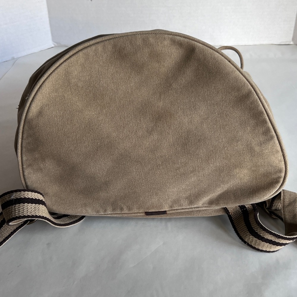 Life is Good Canvas Bucket Backpack Khaki Cotton Leather Trim Drawstring Bag - Picture 6 of 16